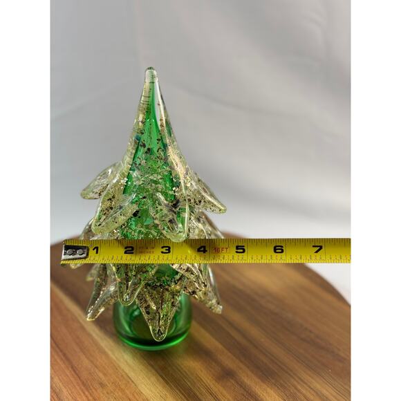 Handblown Murano Glass Christmas Tree – 8.5" Green & Gold Italian Blown Glass - Picture 7 of 8
